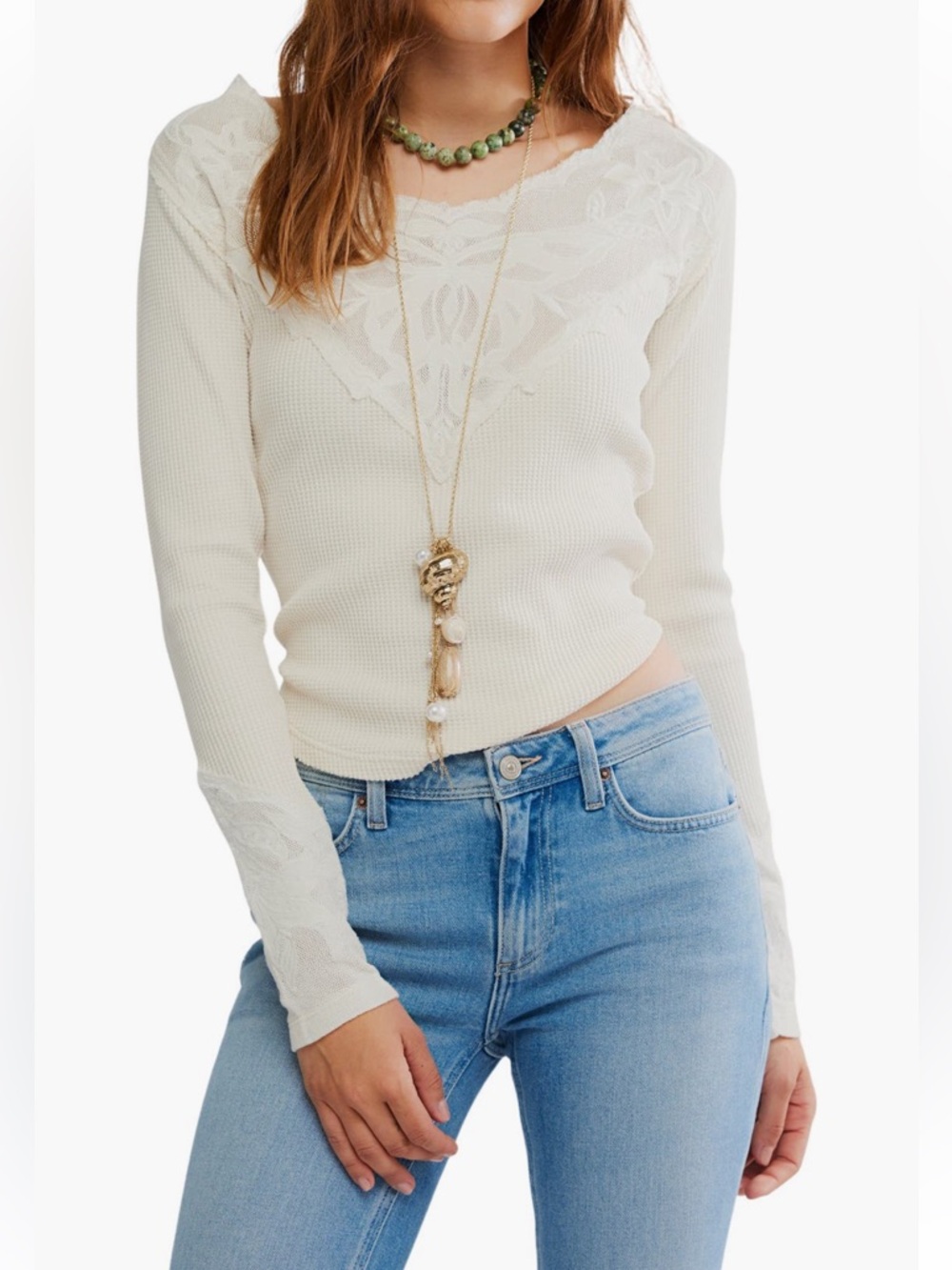 Free People‎ Butterfly Lace Trim Top, Size MEDIUM